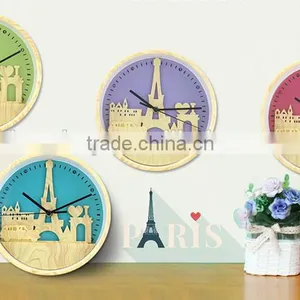 Fashion 10" Wood Color Clock With Iron Tower Shape, Creative Mute Wall Clock For Decoration thumbnail-6