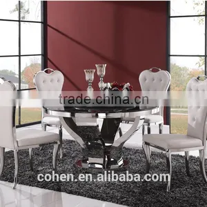 AH6603 Modern Round Rotation Stainless Steel Dining Table With Marble Top thumbnail-2