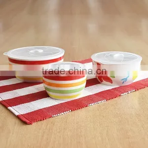 3pcs Hand Painting Stoneware Micorwave Bowl Set With Lid thumbnail-1