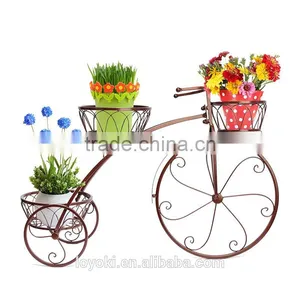 Garden Cart Vintage Parisian Style Tricycle 3 Tier Metal Planter Display Stand / Flower Pot Holder Iron Flower Pot Stand thumbnail-1
