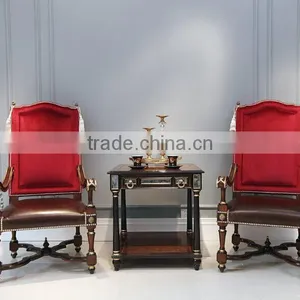Retro Vintage French Louis Style Golden Framed Solid Wood Armchair With Leather Upholstery BF12-05274b thumbnail-2