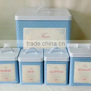 Set of 5 Square Bread Bin Biscuit Tea Coffee Sugar Canisters thumbnail-1