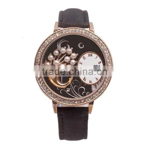 Fashion Women Leather Watch Rhinestone Crystal Geneva Quartz Silicone Watch thumbnail-4