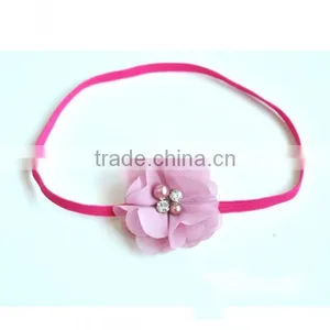 Handmade Chiffon Flower Hairbands With Pearl Beads Center thumbnail-4