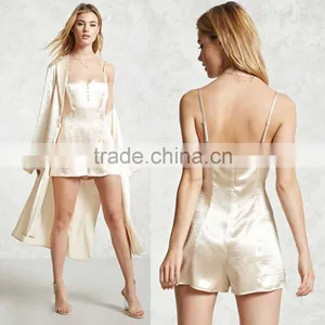 Fancy Pants and Shirts Romper Jumpsuits Women 100% Polyester V Neck Satin Cami Romper thumbnail-1