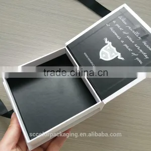 Shenzhen Delicate Logo Printed Elegant Designed White Black Gift Custom Box Packaging With Ribbon thumbnail-5