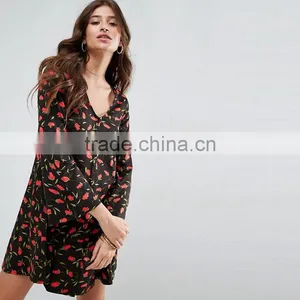 2017 Summer V Neck Long Sleeve Floral Printed Women Dresses Oem Dress HSd9021 thumbnail-1