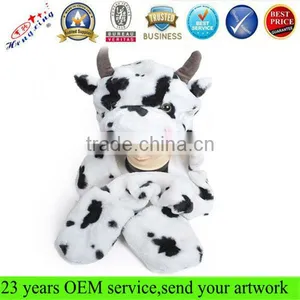 Cute Kids Plush Animal Winter Hat With Paws Cow Mittens thumbnail-1