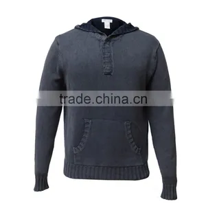 Denim-like Cotton Sweater Hoodie Cable Knit Mens Sweater thumbnail-1
