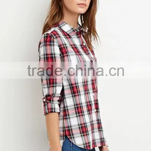 New Style Women Plaid Casual Shirt Cheap Women Blouse thumbnail-3