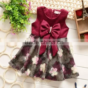 New Arrival Unique Baby Girl Names Images Children Girl Wool Dress With Beautiful Bowknot thumbnail-1