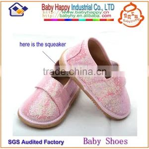 New Arrival Fashionable Pink Glitter Leather Baby Girls Knitting Pattern Making Shoes for Infant thumbnail-1