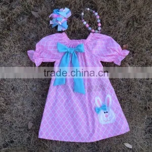 2015 New Baby Girls Pink Quatrefoil Bunny Easter Dress With Necklace and Headband Set thumbnail-3
