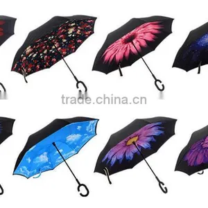 New Product 23 Inch 8 Ribs Double Layer C Handle Umbrella Reverse thumbnail-3