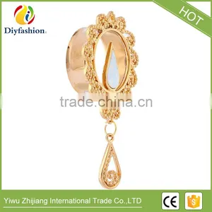 Gold Copper Opal Hollowed-out Flower Long Ear Plug thumbnail-4