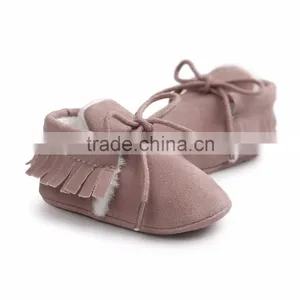 Toddler Baby Moccasins Winter Keep Warm With Fur Snow Lace up Baby Shoes thumbnail-2