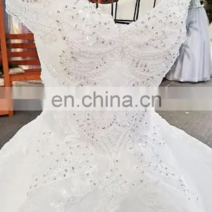 LS00348 off Shoulder Elegant Ivory Peplum Long Train Lace up Organza Wedding Gowns Philippines thumbnail-5