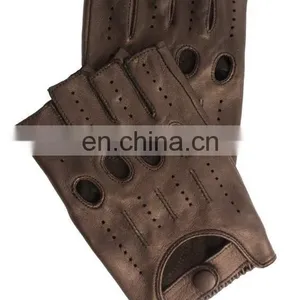 Black Fingerless Leather Driving Gloves for Men thumbnail-1