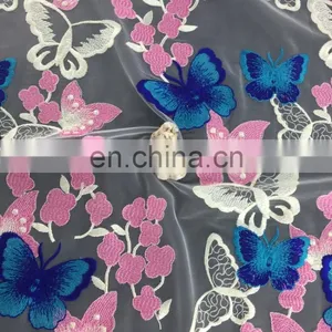 2017 Fashion 3D Colorful Butterfly Embroidry Lace Fabric Factory thumbnail-2