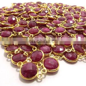 Sterling Silver Bezel Connector, Dyed Ruby Bezel With Gold Plated of SAC4041BC thumbnail-1