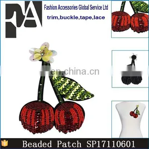 Handmade Beaded Sequin Red Cherry Patches for Clothes thumbnail-1