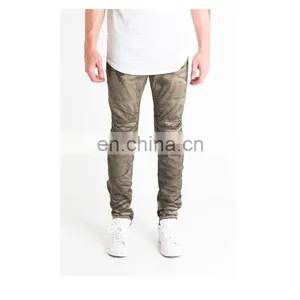 DiZNEW 2019 USA 100% Cotton Mens Jeans Skinny Fit Ribbed Ash Brown Biker Denim thumbnail-2