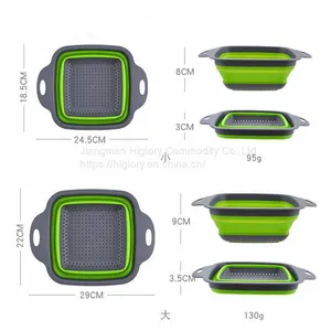 Square  Space Save Silicone Collapsible Colander Basket and Foldable Drain Strainer for Kitchen thumbnail-4