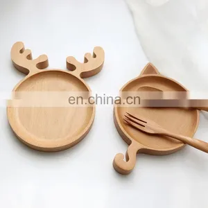 Hot-selling Cute Christmas Elk Antler Environmental High Quality Beech Food Plate thumbnail-1