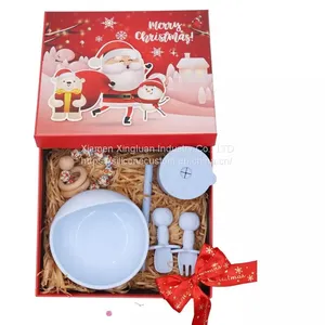 Platinum Silicone Baby Feeding Products Set Feeding Supplies With Suction Base Baby Bibs Spoon Fork Divider Plate thumbnail-3