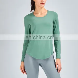Customize Women Long Sleeve Gym Crop Top Sports Training Workout Fitness Activewear Yoga Crop Top thumbnail-3