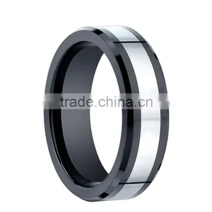Beveled Black Ceramic Ring Wedding Ring for Men and Women thumbnail-1