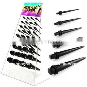 Display With 36 Pcs. of Black Acrylic Tapers With Double Rubber O-ring - Size 14g to 00g (1.6mm-10mm) thumbnail-1