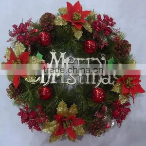 40cm Pine Needle Christmas Wreath With Pine Cones,flower Decorated Xmas Wreath thumbnail-1