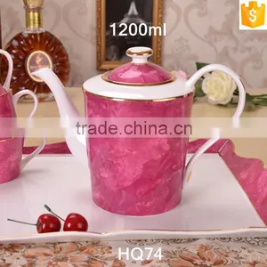 European Style Purple Red and Green Color With Gold-rim 1200ml Bone China Tea Pot thumbnail-1