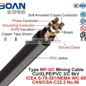 Type MP-Gc Mining Cable Cu/XLPE/PVC 3/C 8kv ICEA S-75-381/NEMA WC-58 thumbnail-1