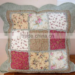 Shabby Chic Vintage Green Floral Gingham Cushion Covers 18" thumbnail-1