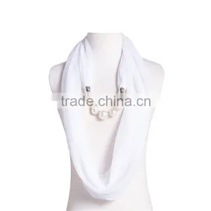 Spring Fashion Personalized Infinity Scarf With Pearl Beads Chain for Women thumbnail-1