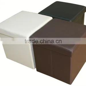 Stronger!! Black PVC Leather Folding Storage Stool With Button thumbnail-1