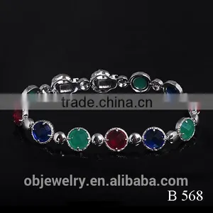 2015 Brass Jewelry Colorful Glass Chain Bracelet thumbnail-2