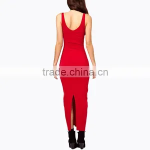 Plain Red Slim Fit Tank Dress Women Long Evening Dress thumbnail-3
