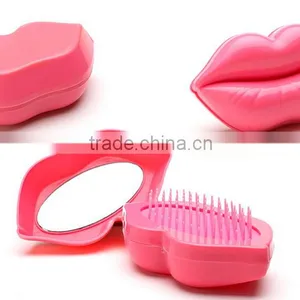 New Style Professional Lip Shape Customized Head Massage Styling Care Easy Carry Hair Comb With Mirrow thumbnail-4