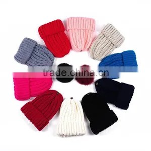 Beanie Winter Hats Knit Womens Wool Beanie Hat With Removable Ball thumbnail-1