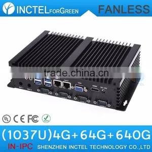 Embeded Fanless Desktop Computers Intel Celeron C1037U 1.8G Auto Boot USB3.0 Dual Gigabit Lan 4 COM 4G RAM 64G SSD 640G HDD thumbnail-1