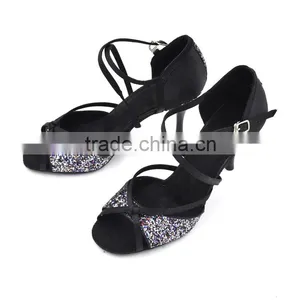 Evkoo Shiny Latin Dance Shoes With Leather Soft Sole Salsa Dance Shoes Close Toe Dance Shoes thumbnail-1