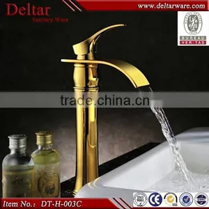 Kaiping Supplier Gold Plated Bathroom Faucet , Gold Waterfall Basin Tap thumbnail-1