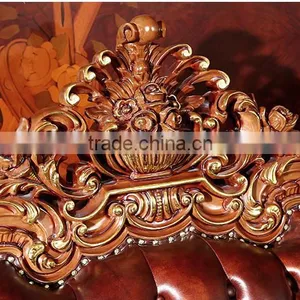 Luxurious Classic Solid Wood Hand Carved Leather Sofa, Hotel Lobby Leather Sofa Set(MOQ=1 SET) thumbnail-4