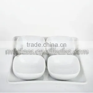 White Handmade Set of 4 Porcelain Ceramic Square Dinner Dishes Set thumbnail-1
