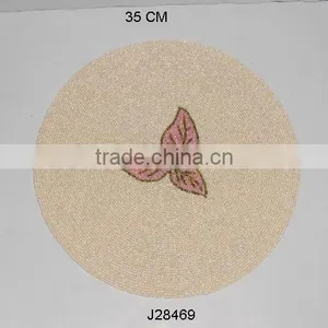Round Crean With Leaf Pattern Glass Bead Place Mat Other Colours Also Available thumbnail-1