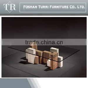 Italian Style Travertine Glass Top Home Coffee Table thumbnail-3