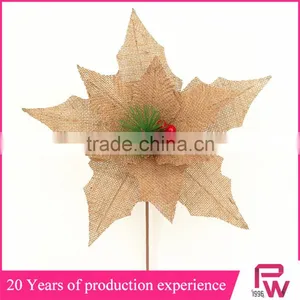New Products to Sell Artificial Burlap Poinsettia Flowers for Sale for Christmas Decor thumbnail-2